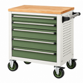 Carro de herramientas 80 x 50 x 95 cm de acero verde con encimera de madera y 5 cajones