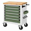 Carro de herramientas 75 x 46 x 95 cm de metal verde con encimera de madera y 7 cajones móviles