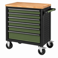 Carro de herramientas 76 x 46 x 95 cm de acero negro y verde con encimera de madera y ruedas