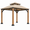 Cenador de jardín 300 x 300 cm - estructura metálica efecto madera y cubierta beige - ventilado para exterior