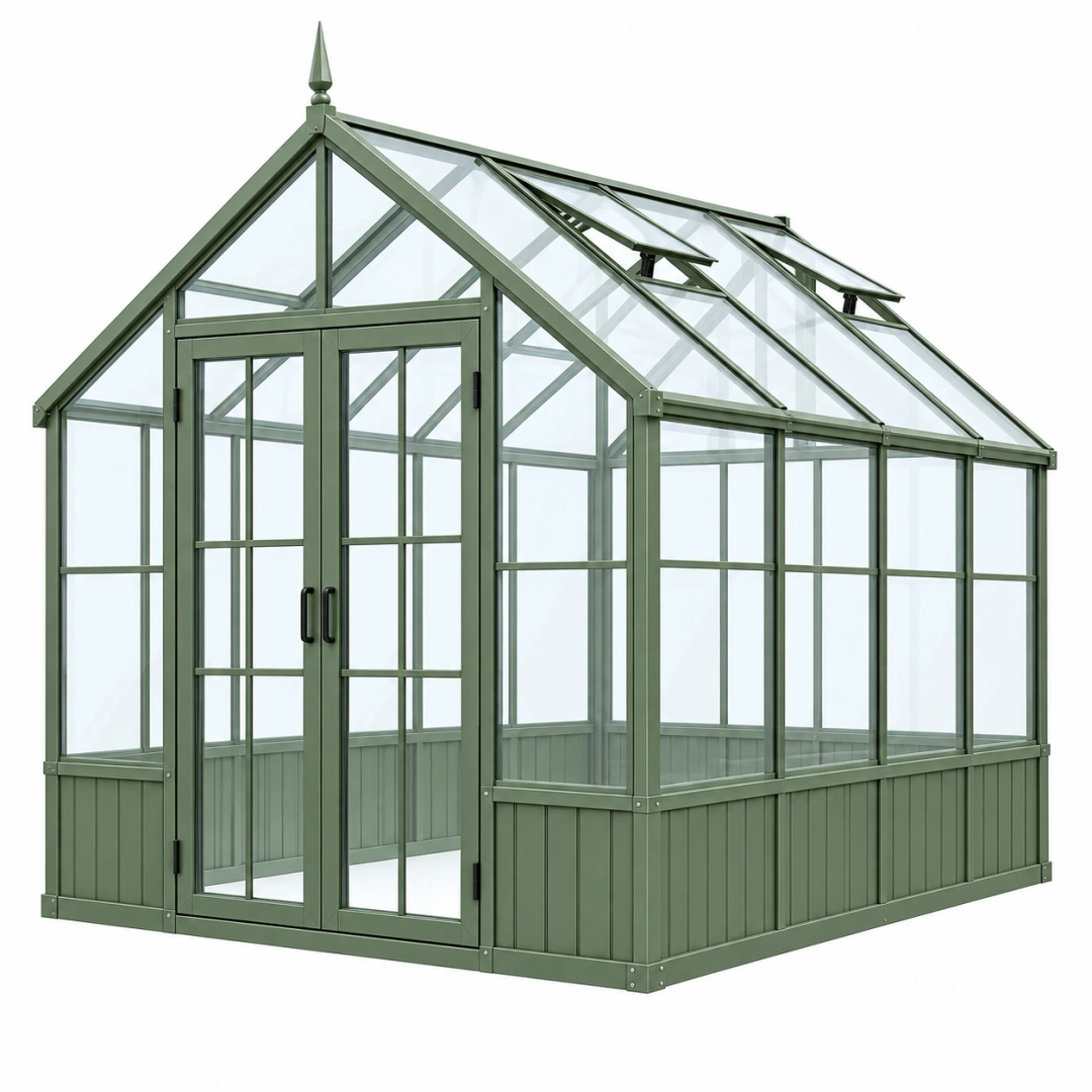 Invernadero de jardín 250 x 190 x 250 cm de aluminio verde con paneles transparentes y ventilación