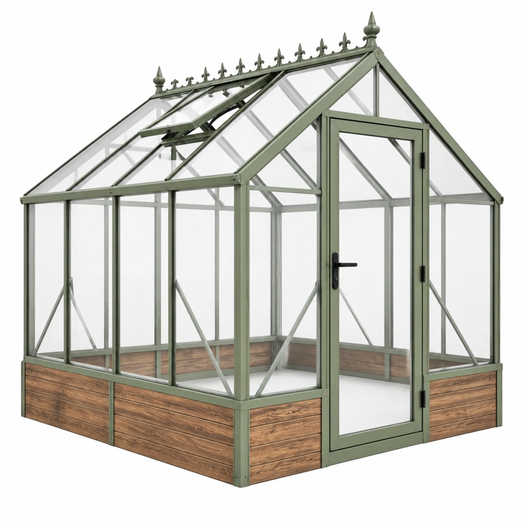 Invernadero de jardín 240 x 190 x 240 cm de metal y paneles transparentes verde con ventilación