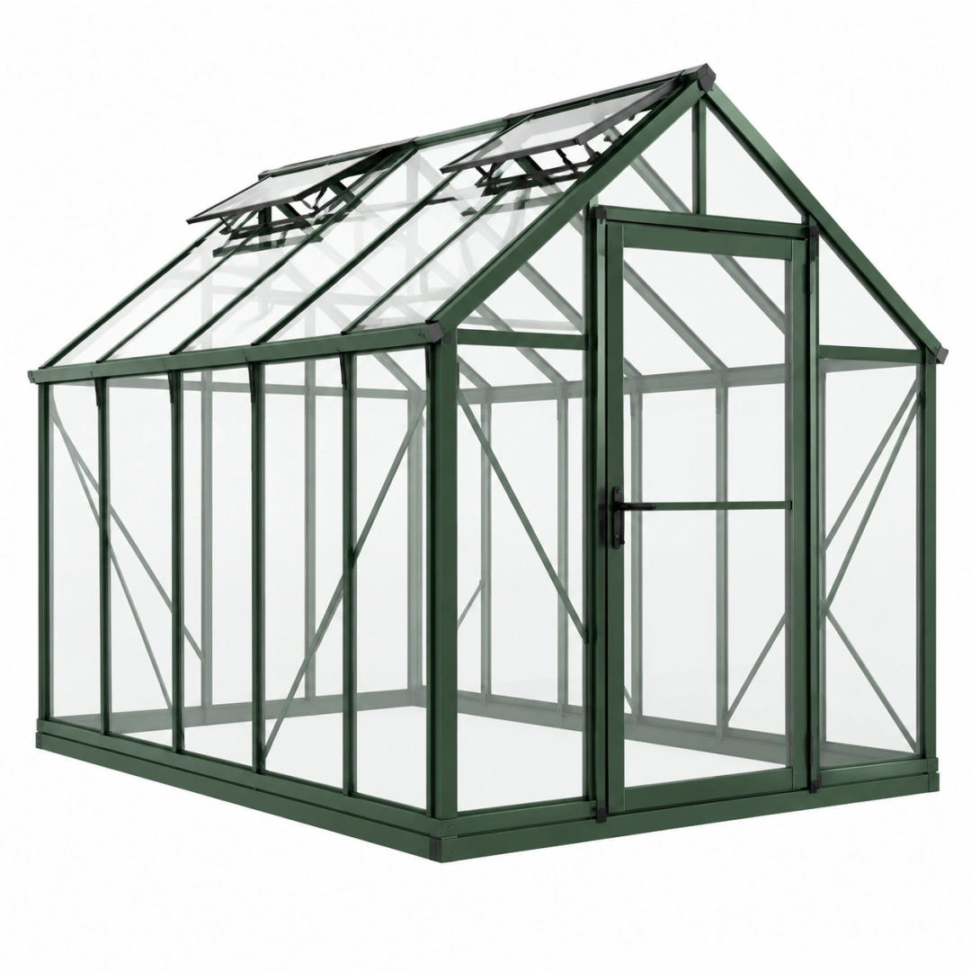 Invernadero de jardín 190 x 190 x 195 cm de aluminio verde con paneles transparentes y ventilación