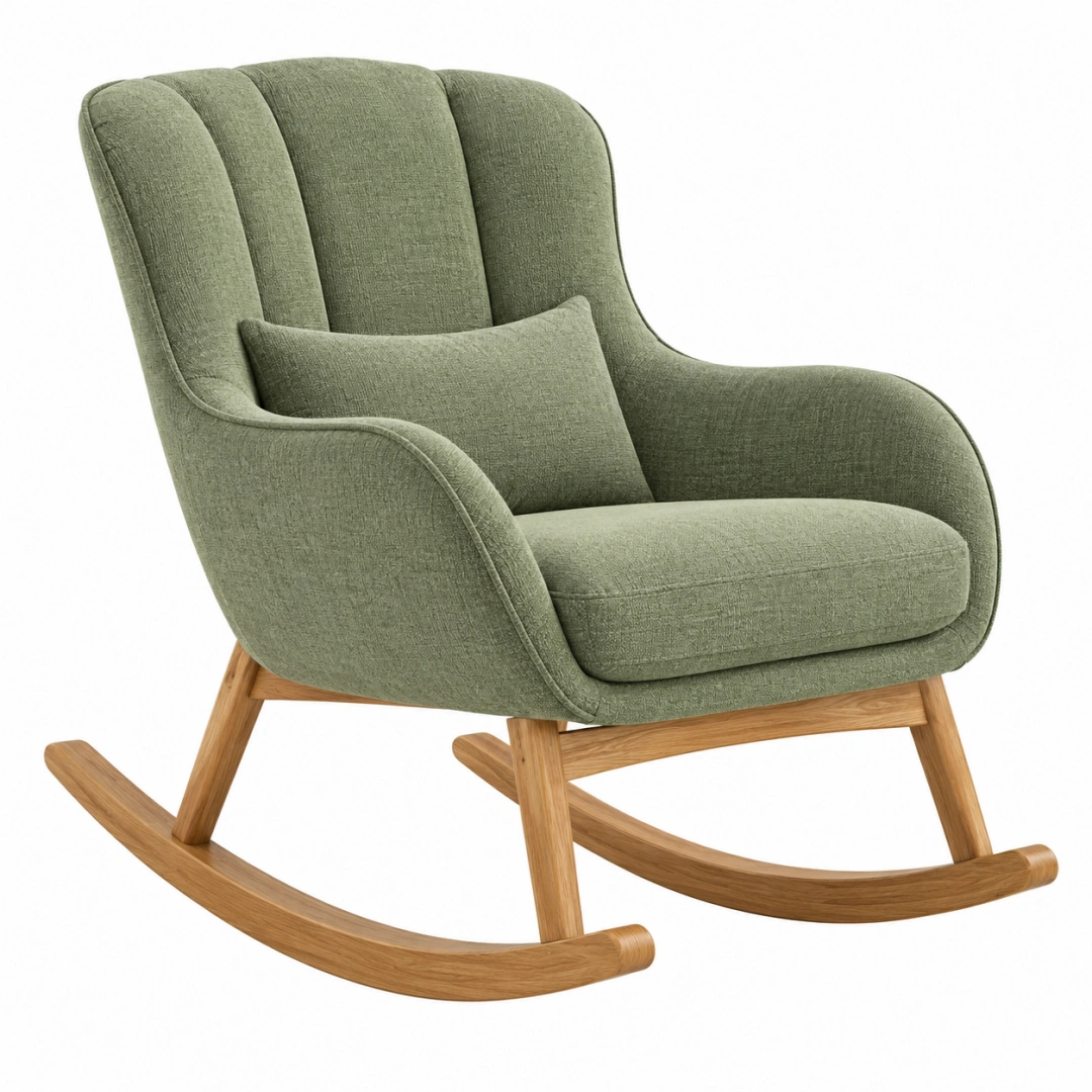 Mecedora 72 x 90 x 102 cm de tela verde con estructura de madera estilo contemporáneo