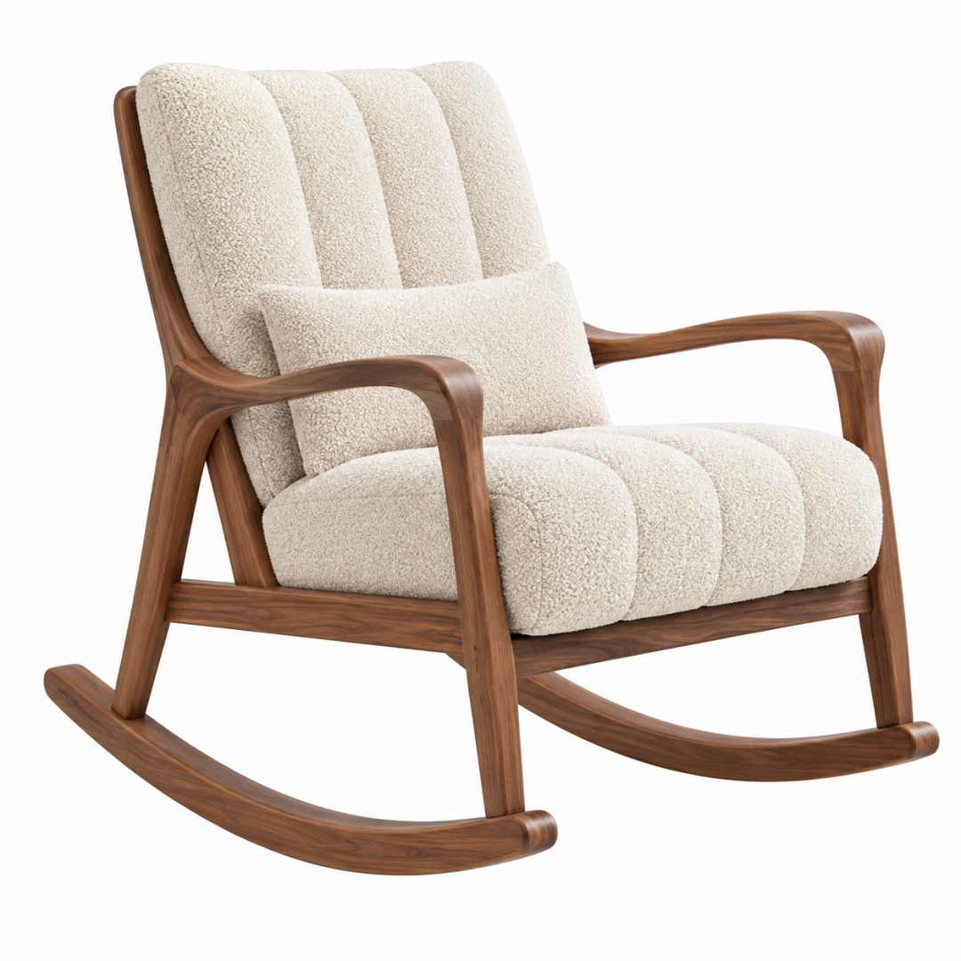 Mecedora 70 x 95 x 100 cm de madera y tejido bouclé beige estilo moderno