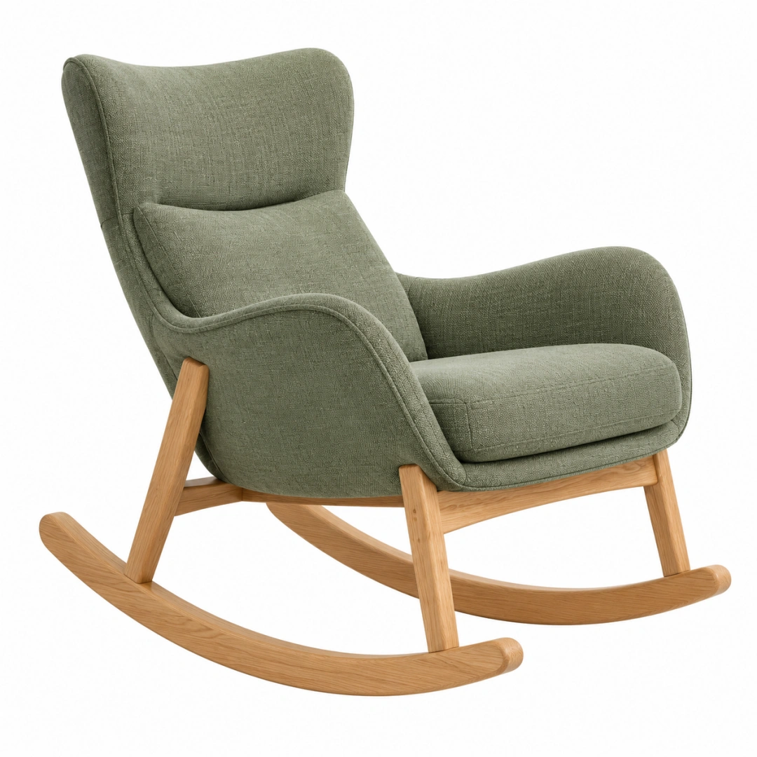 Sillón mecedora 100 x 75 x 105 cm de tela verde y madera estilo nórdico
