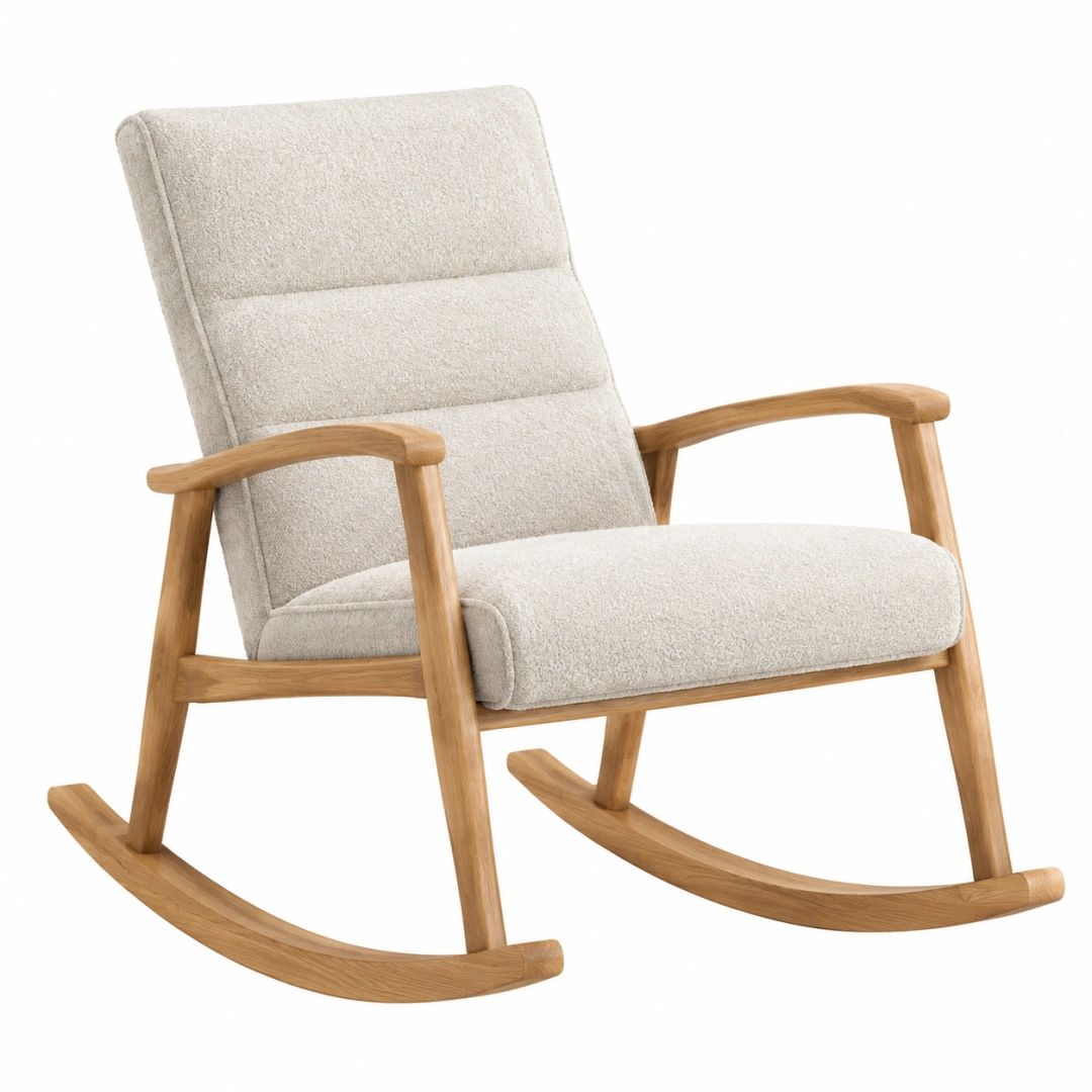 Mecedora 70 x 95 x 100 cm de madera y tela beige con reposabrazos