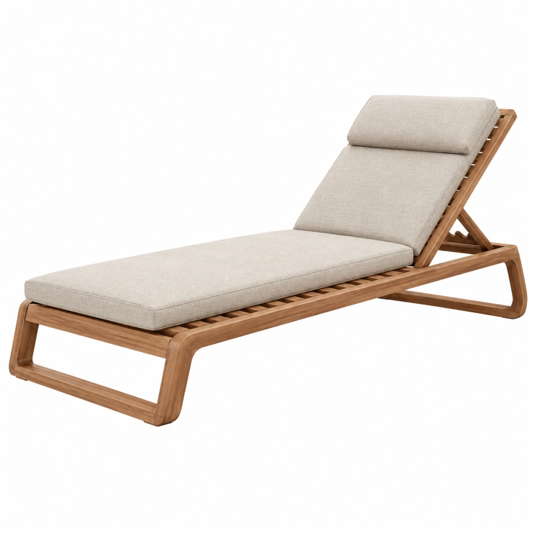 Tumbona de exterior 200 cm x 70 cm de madera marrón con tapizado beige reclinable