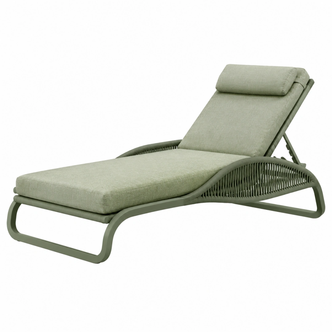 Tumbona reclinable 198 x 72 x 89 cm de metal y cuerda sintética verde para exterior