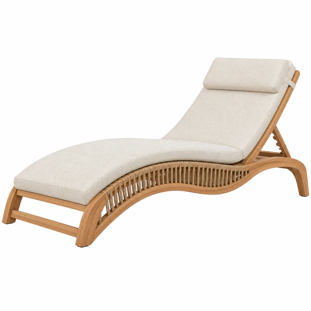 Tumbona 195 x 70 x 85 cm de madera beige para exterior reclinable