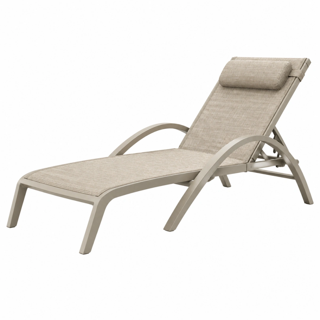 Tumbona reclinable 190 x 65 x 95 cm de metal y textil beige para exterior