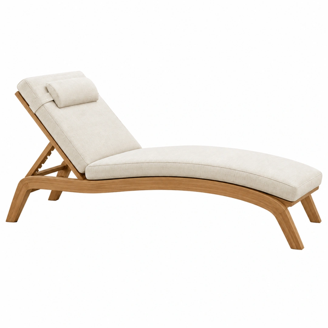 Tumbona de jardín 200 x 70 x 85 cm de madera y tela beige reclinable