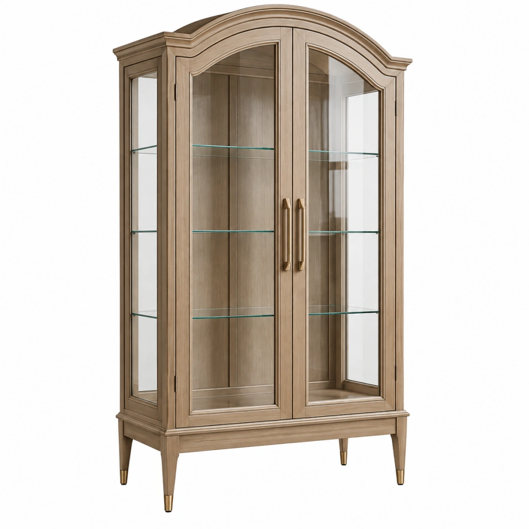 Vitrina 100 x 45 x 190 cm de madera y vidrio beige - estilo clásico