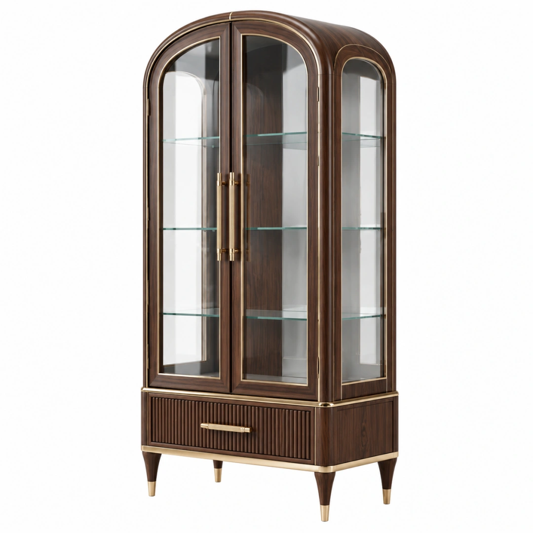 Vitrina 100 x 45 x 200 cm de madera marrón con vidrio y cajón estilo art déco