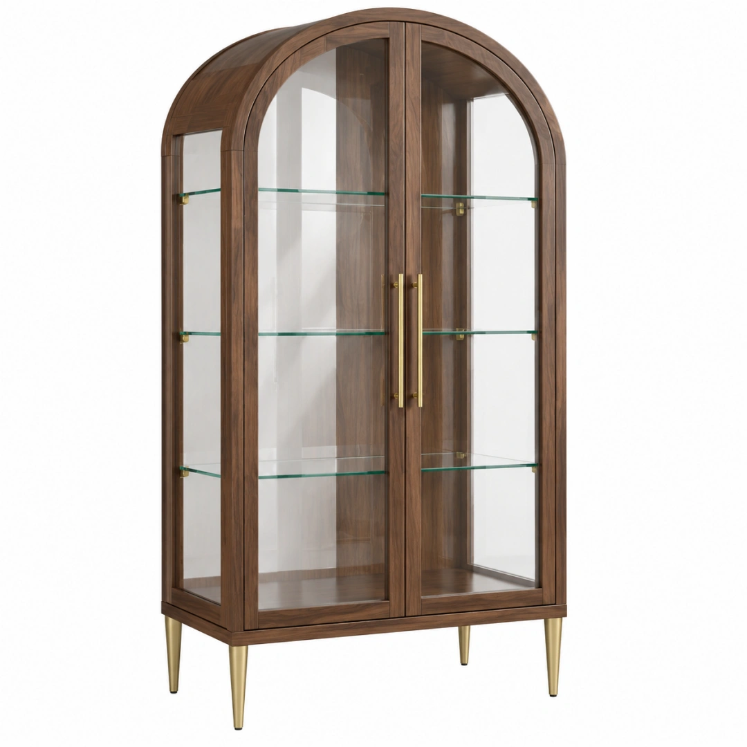 Vitrina 90 x 45 x 190 cm de madera marrón y vidrio con puertas - estilo moderno