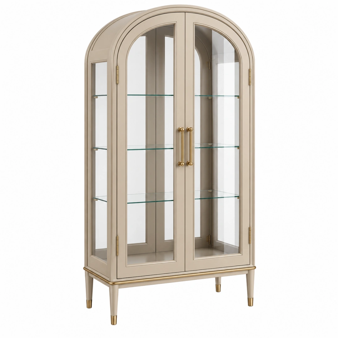 Vitrina 90 x 45 x 190 cm de madera y vidrio beige con 2 puertas estilo clásico