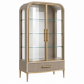 Vitrina 90 x 40 x 190 cm de vidrio y madera gris topo con detalles dorados estilo contemporáneo