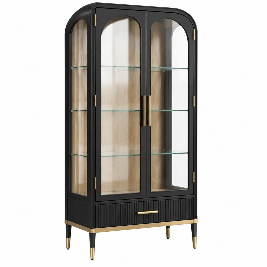 Vitrina 90 x 40 x 190 cm de madera y cristal negro estilo art déco